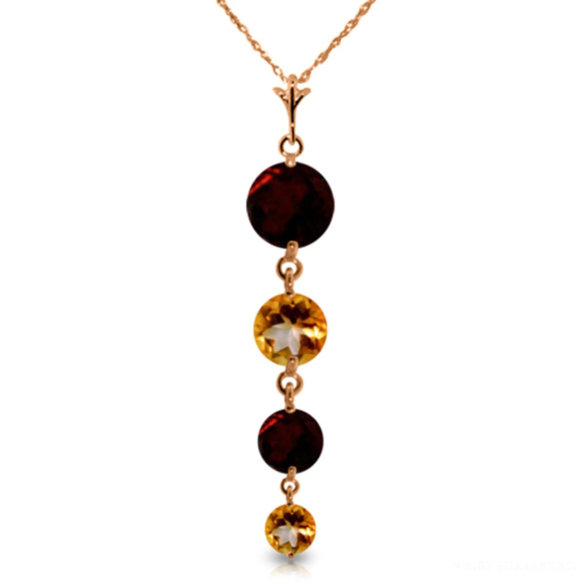 14k Rose Gold Natural Garnets and Citrines Drop Pendant Necklace P226