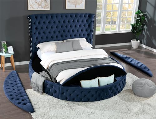 Black Queen Size Velvet Upholstered Platform Bed Frame with Bluetooth Speakers and USB M312735