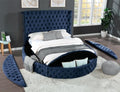 Black Queen Size Velvet Upholstered Platform Bed Frame with Bluetooth Speakers and USB M312735