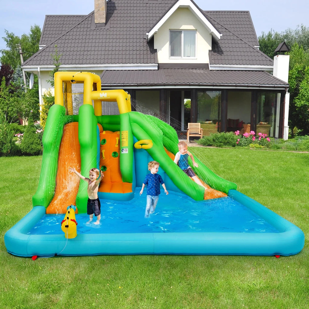 Inflatable Water Park Bounce House Two-Slide Bouncer with Climbing Wall and 480W Blower D848