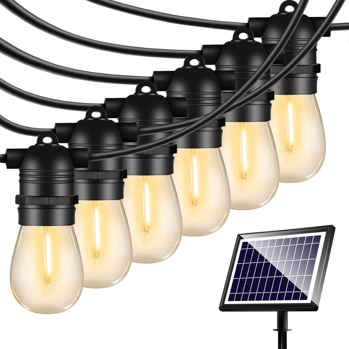 48FT Solar String Lights Outdoor Shatterproof Vintage Edison Bulbs Weatherproof LED String Lights U9585
