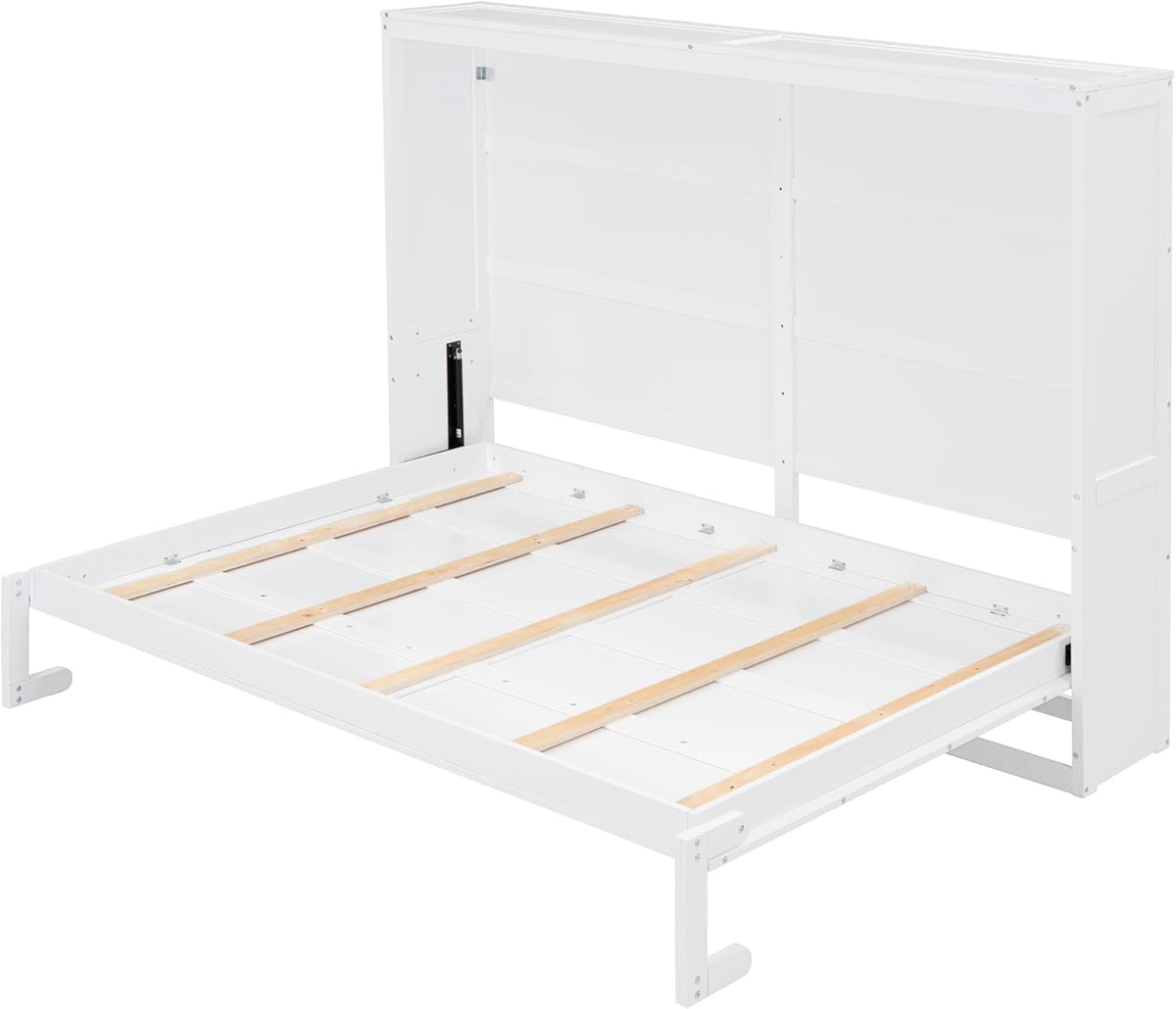 White Solid Wood Queen Size Murphy Bed T733949