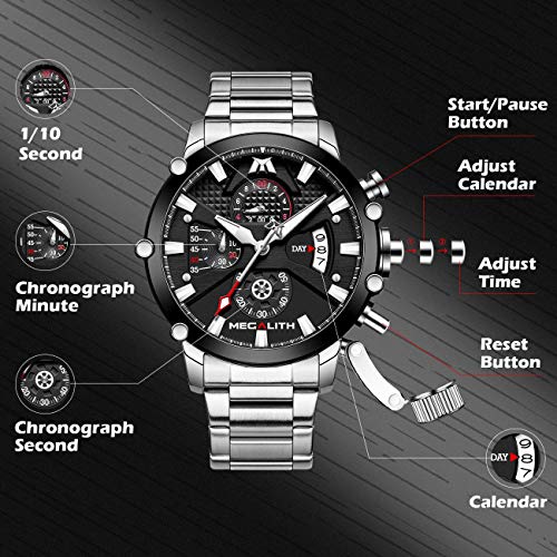 45mm Stainless Steel Chronograph Waterproof Analog Quartz Date Heavy Duty Men's Watch H438597