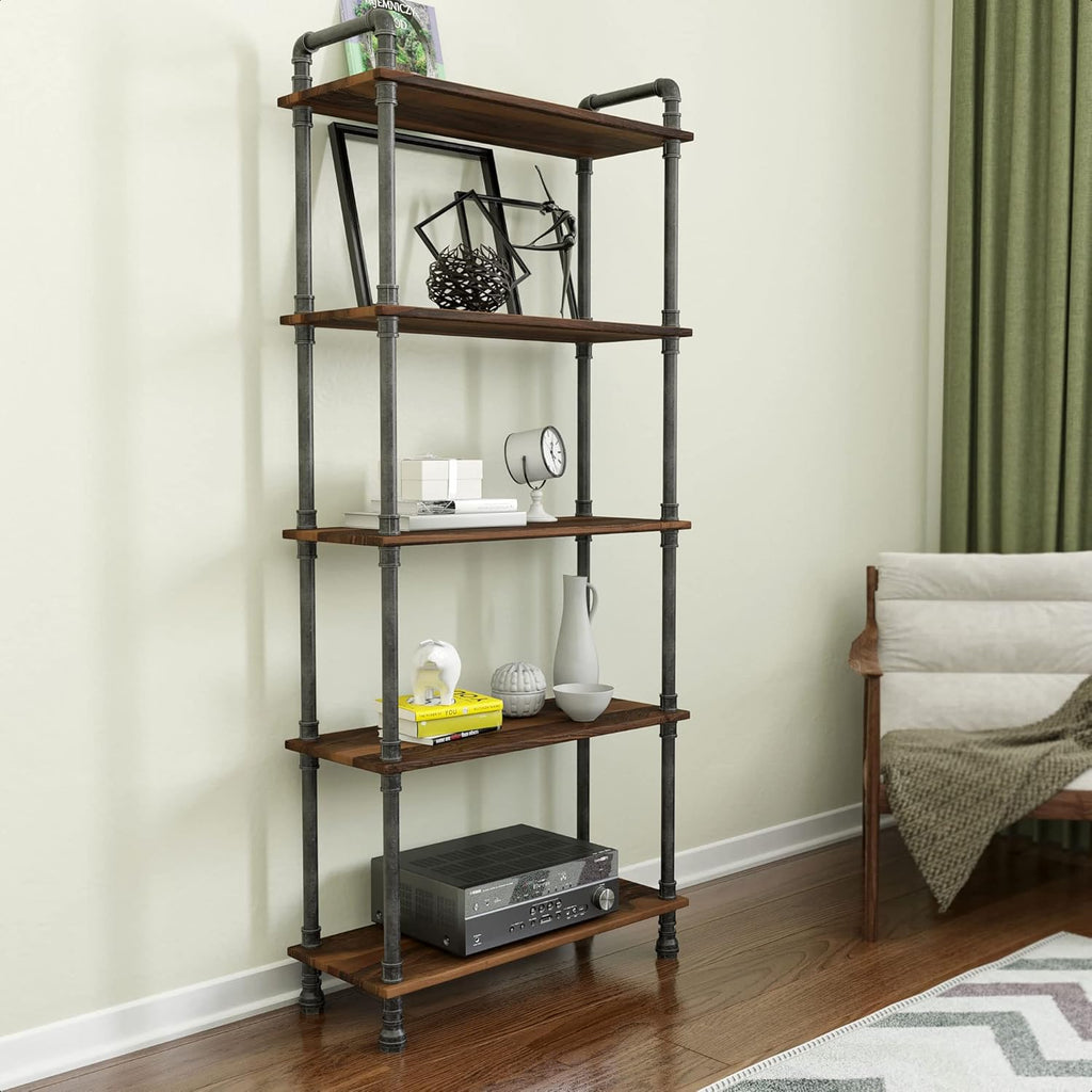 5-Tier Solid Pine Open Wood Bookcase, Brown R60906