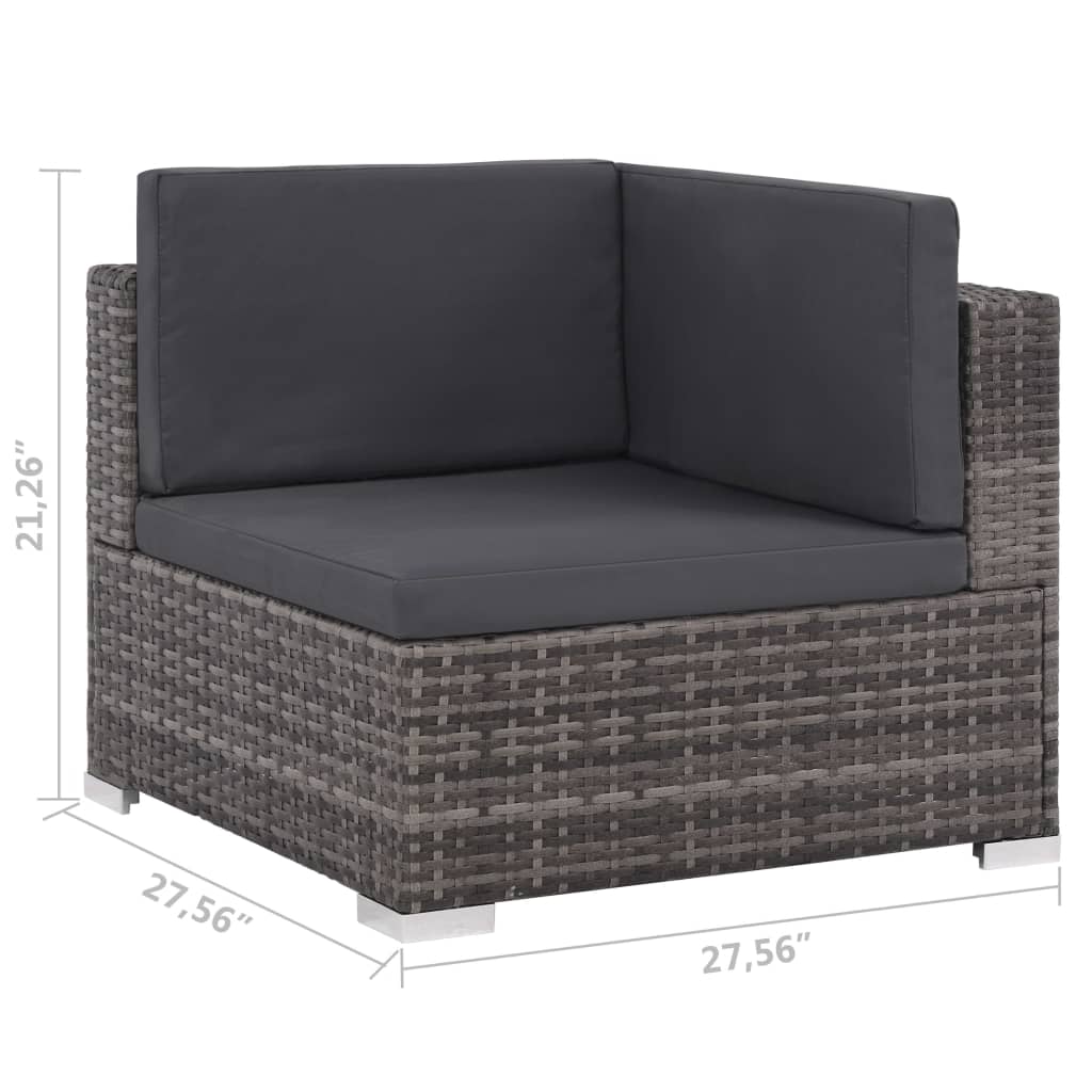 7 Piece Gray Poly Rattan Outdoor Sectional Sofa Set with Coffee Table and 2 Ottoman W774