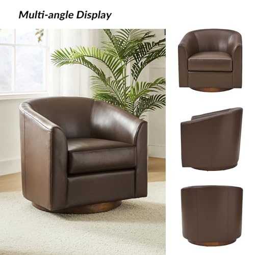 Brown Genuine Leather Swivel Barrel Chair Set of 2 Y55098