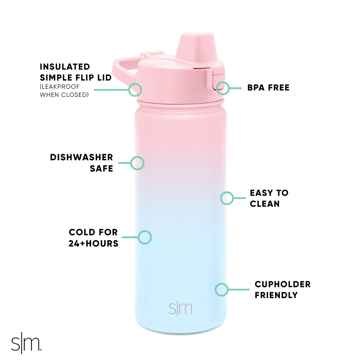 18 fl oz Insulated Stainless Steel Water Bottle with Silicone Straw Lid V173