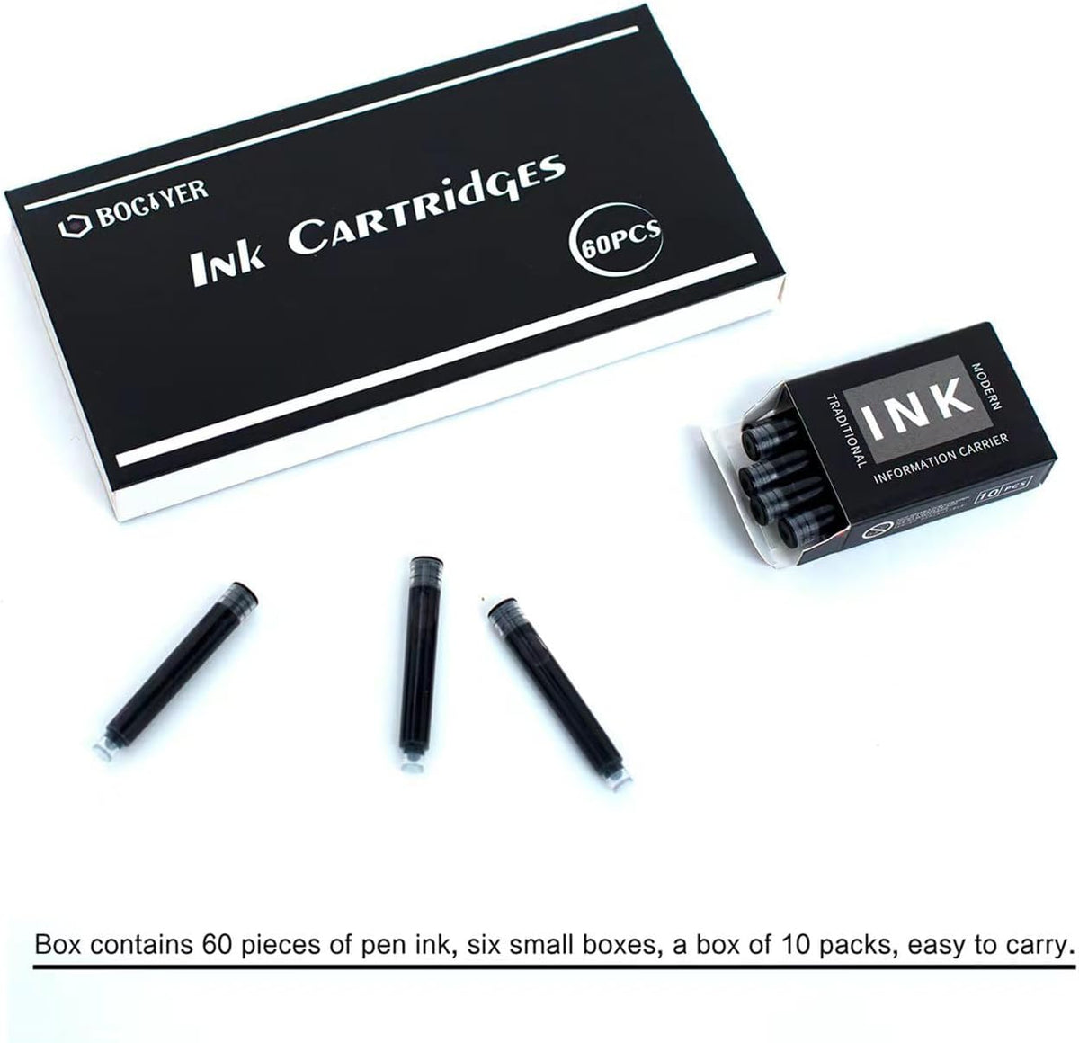 60 Count Black Fountain Pen Ink Refill Cartridges R808829