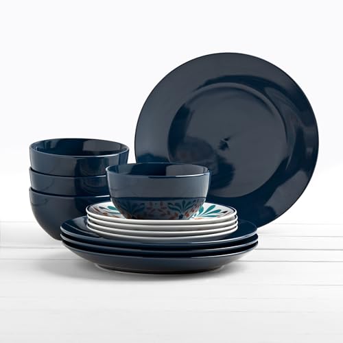 12-Piece Ceramic Dinnerware Set, Service for 4, Blue E58912