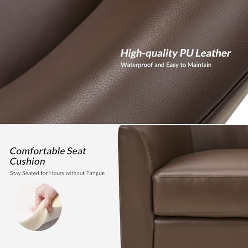 Brown Genuine Leather Swivel Barrel Chair Set of 2 Y55098
