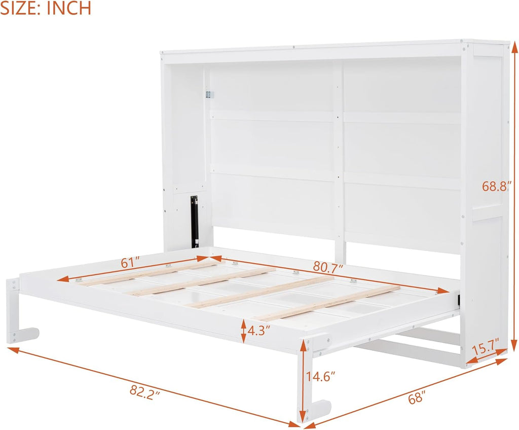 White Solid Wood Queen Size Murphy Bed T733949