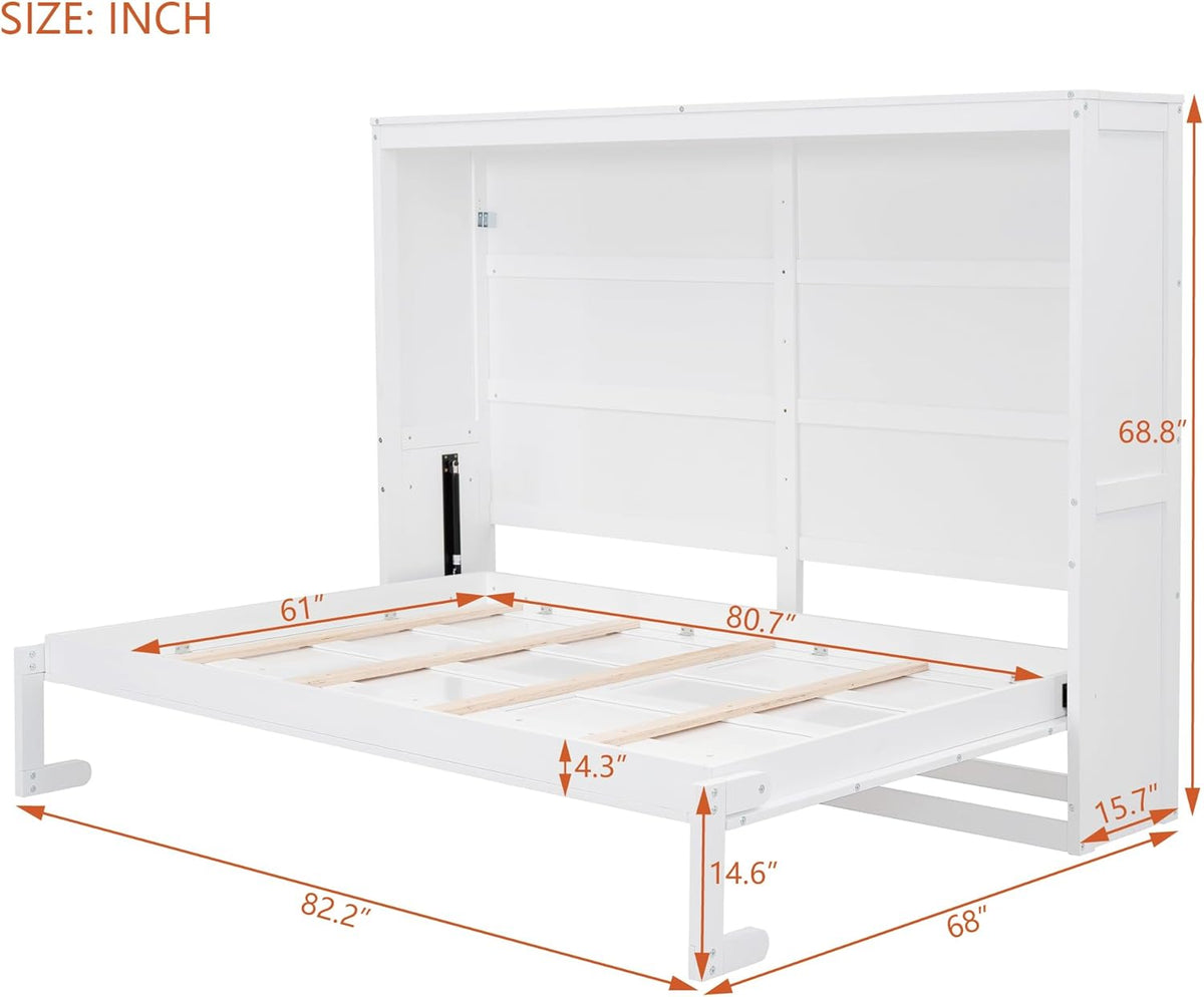 White Solid Wood Queen Size Murphy Bed T733949