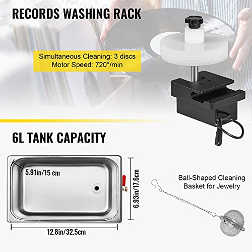 6L 40kHz Ultrasonic Vinyl Record Cleaner with Stainless Steel Tank T495215