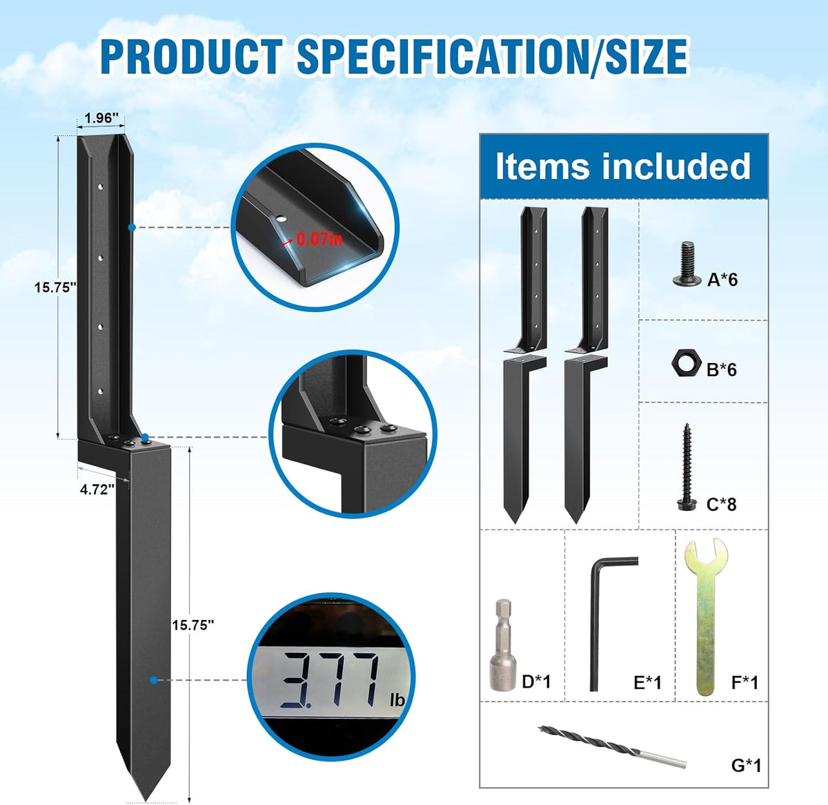 2 Pcs Heavy Duty Fence Post Repair Kit C79380