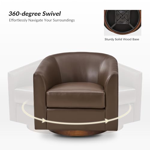 Brown Genuine Leather Swivel Barrel Chair Set of 2 Y55098