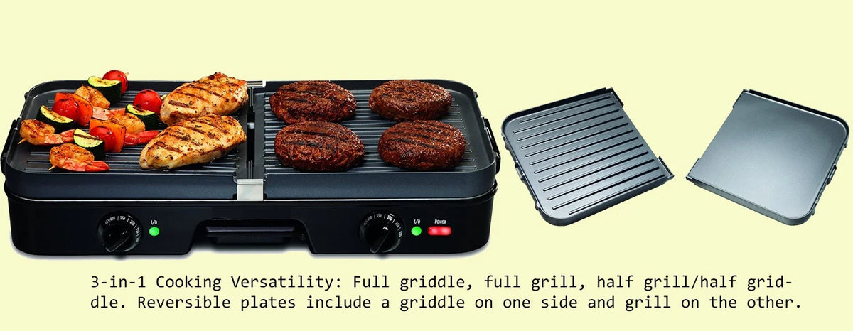 3-In-1 Nonstick Electric Griddle Grill with Reversible Plates K77551