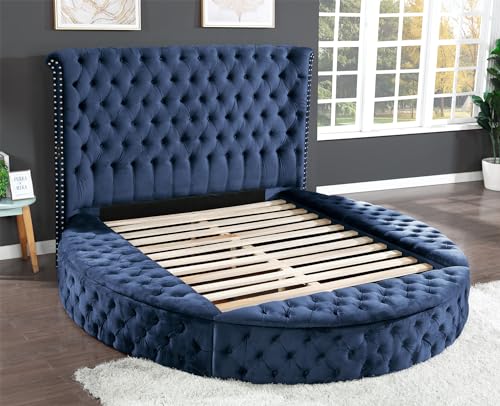 Black Queen Size Velvet Upholstered Platform Bed Frame with Bluetooth Speakers and USB M312735