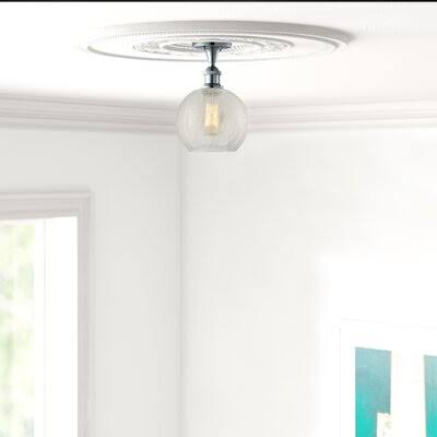 White and Polished Chrome Semi Flush Mount Globe Light N17412