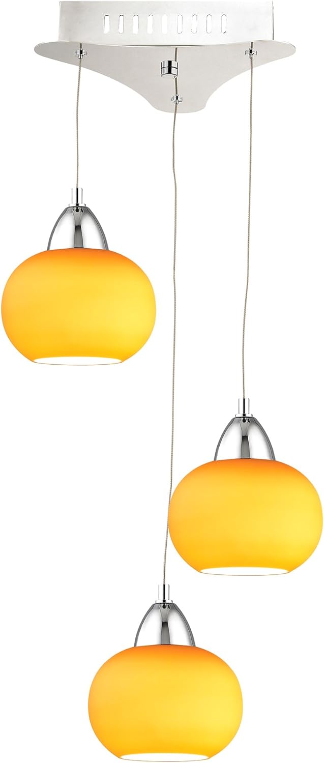 3 Light LED Pendant with Yellow Glass, Chrome S9884