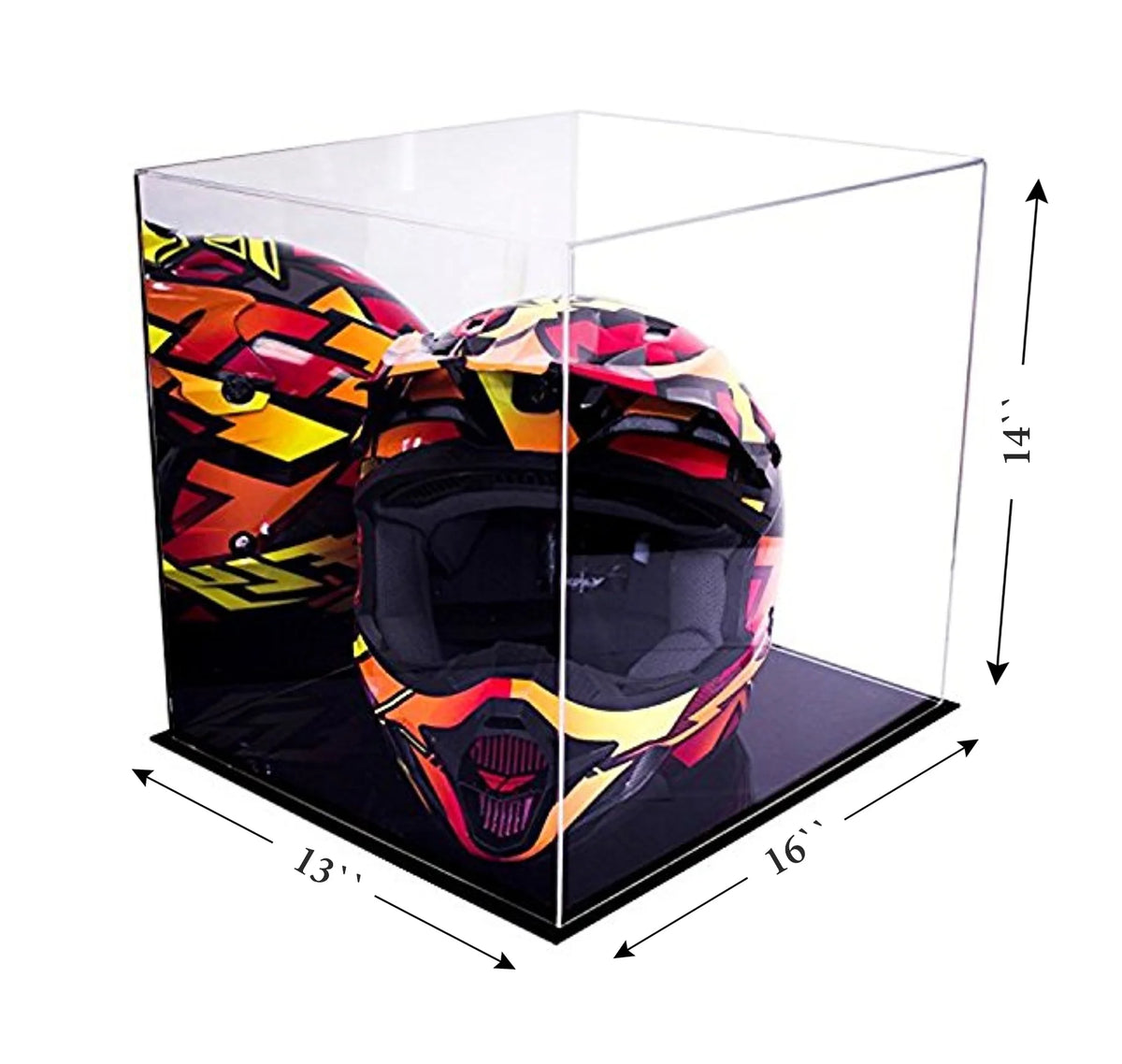 Acrylic Motorcycle Racing Helmet Display Case with Mirror and Black Base C815