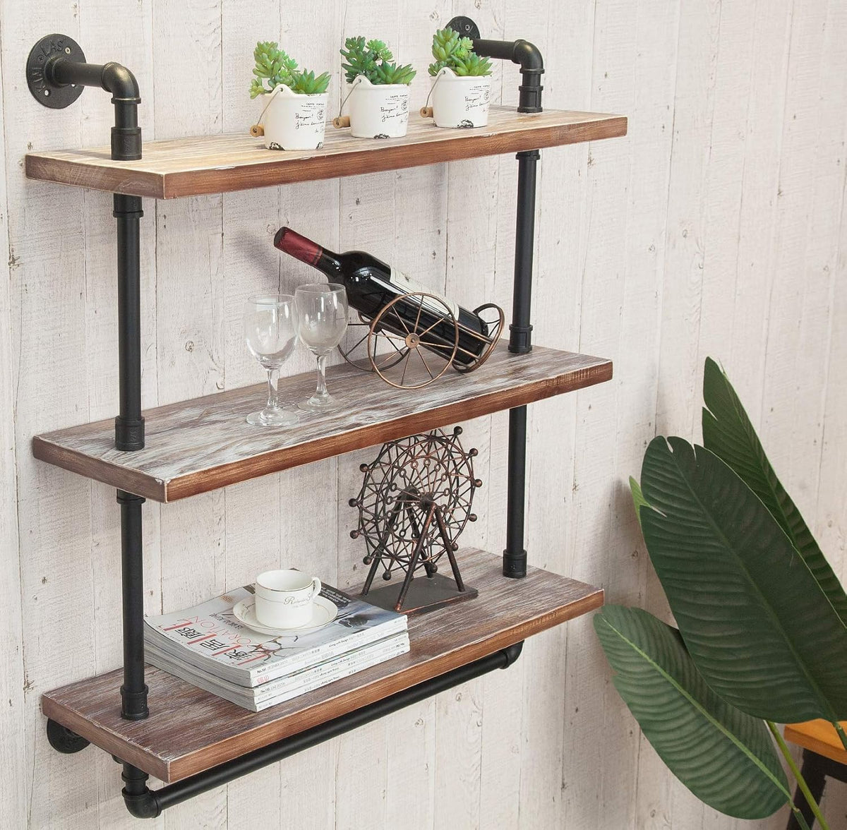Industrial Retro Wall Mounted Iron Water Pipe Shelf Z86195