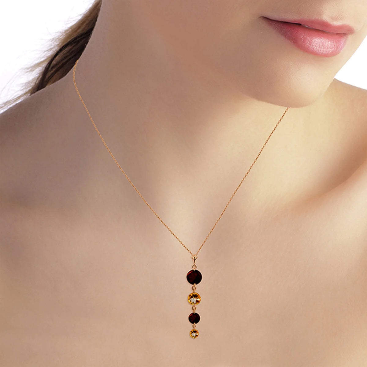 14k Rose Gold Natural Garnets and Citrines Drop Pendant Necklace P226
