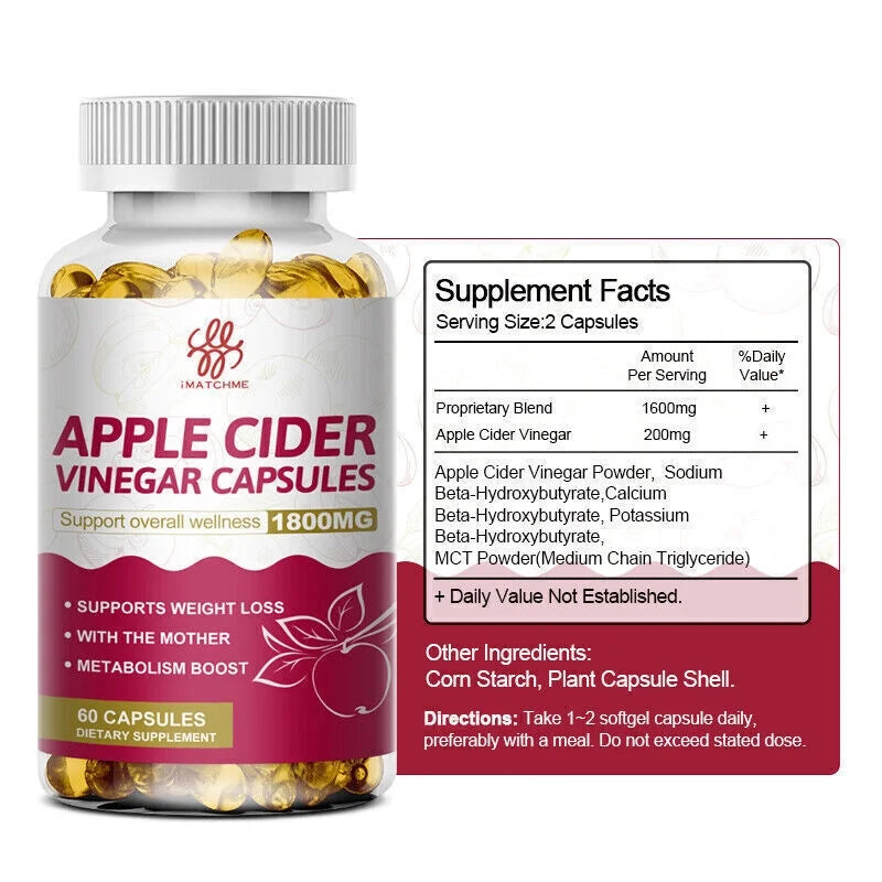 Apple Cider Vinegar Capsules 1800mg 60 Count M915509