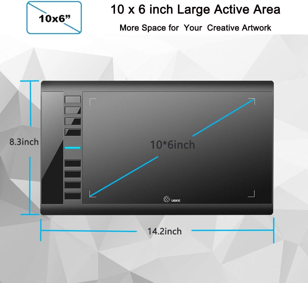 10 x 6 inch Graphics Drawing Tablet with 8 Hot Keys L18932