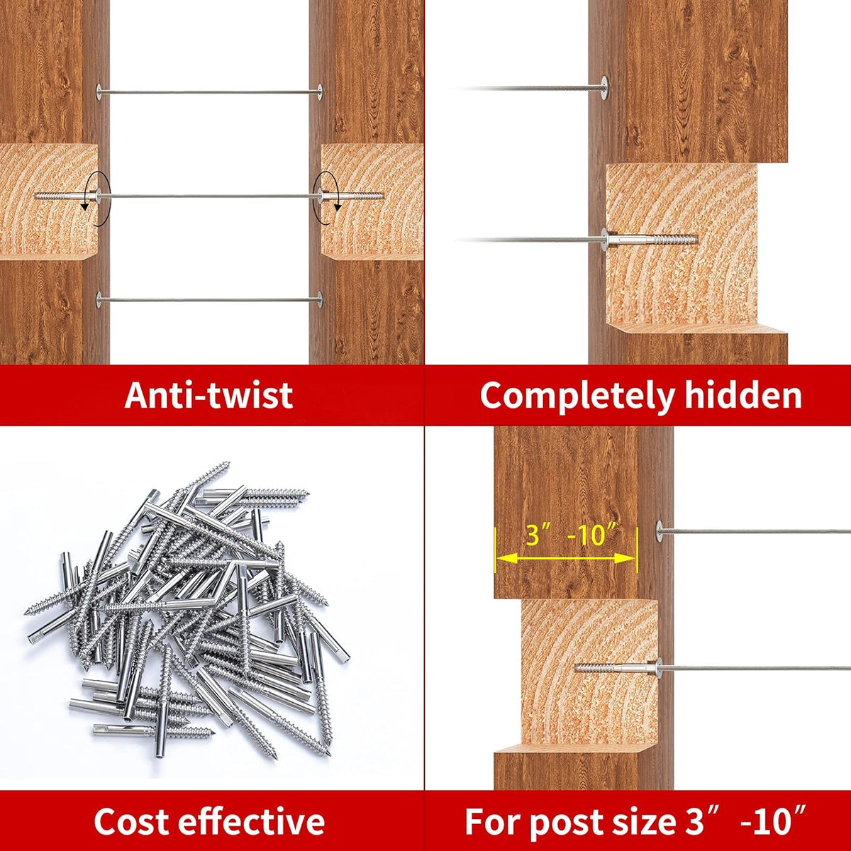 80Pack 1/8 T316 Stainless Steel Swage Lag Screws Cable Railing Hardware Kit K381