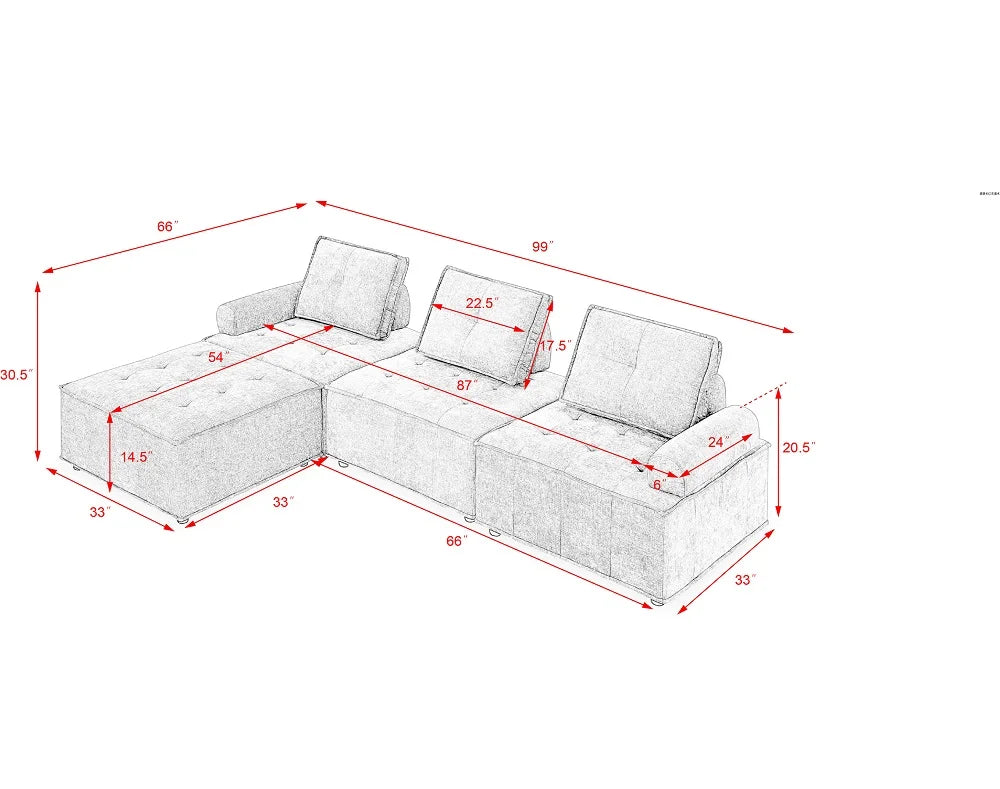 Chenille Grey Modular Sectional Sofa Y851905