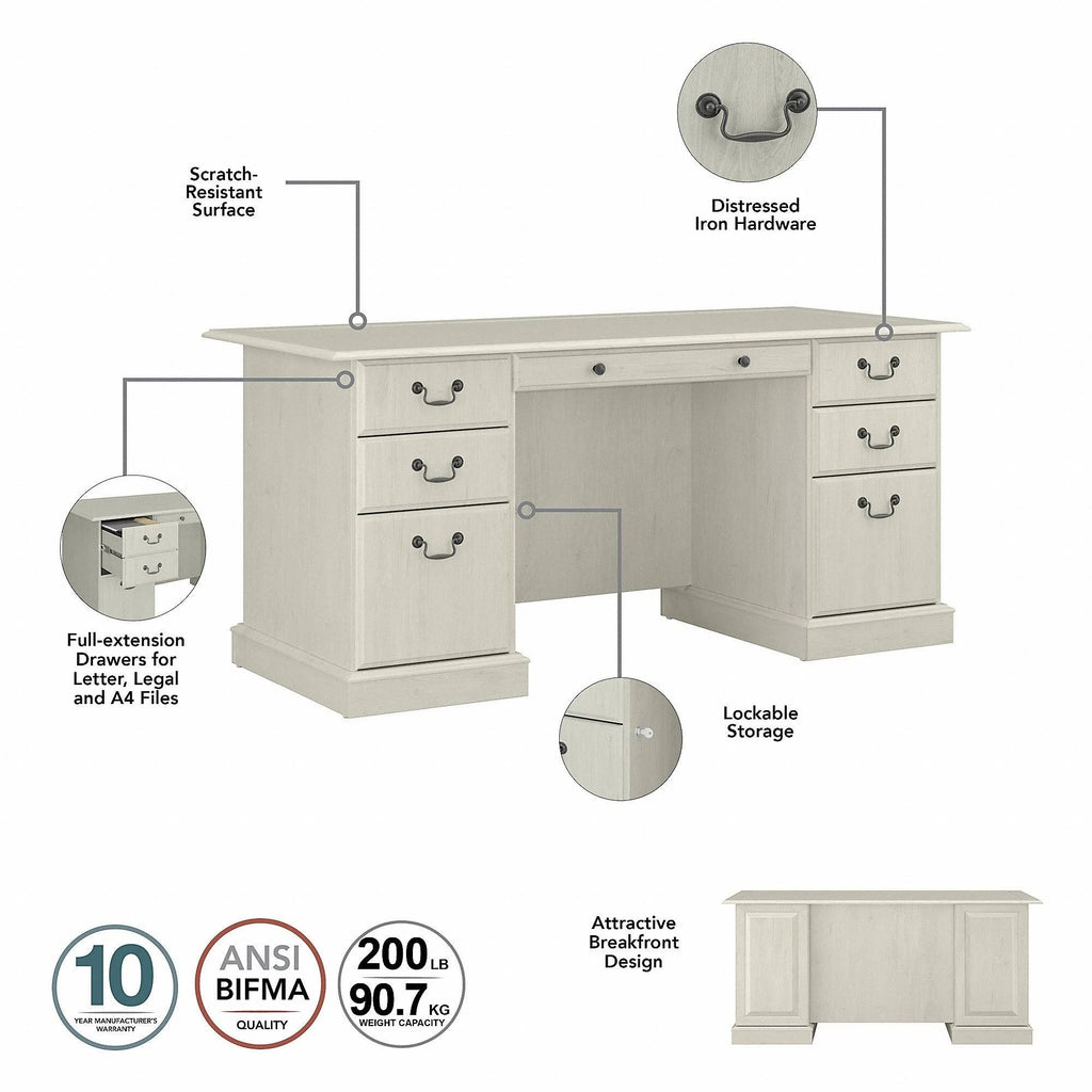 Linen White Oak Executive Desk with Drawers T561