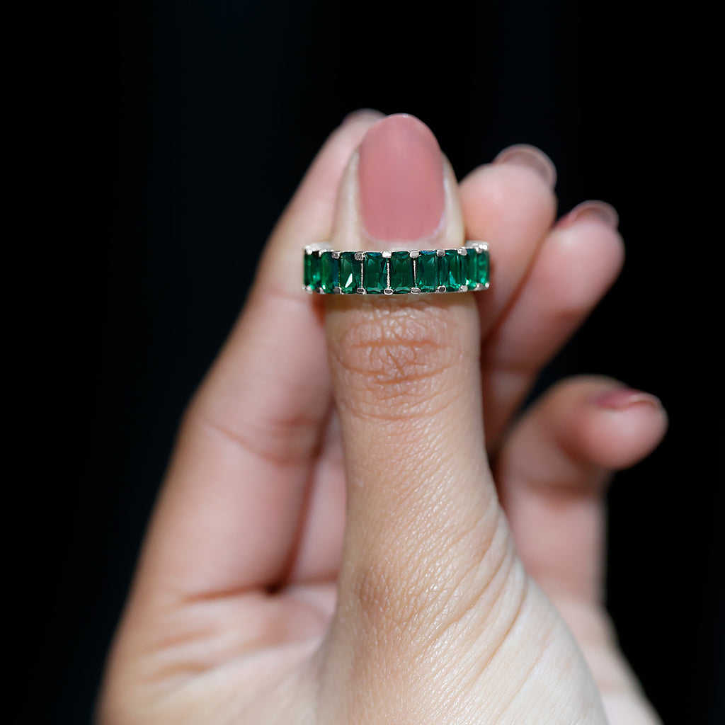 14K White Gold Lab Created Emerald Ring F9379