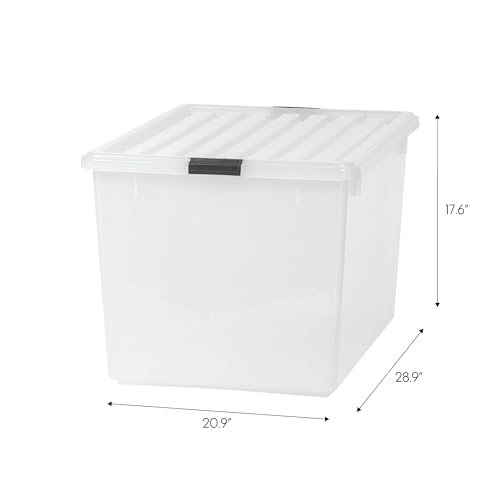 132 Quart Stackable Plastic Storage Bins with Lids and Latching Buckles, Clear A110232