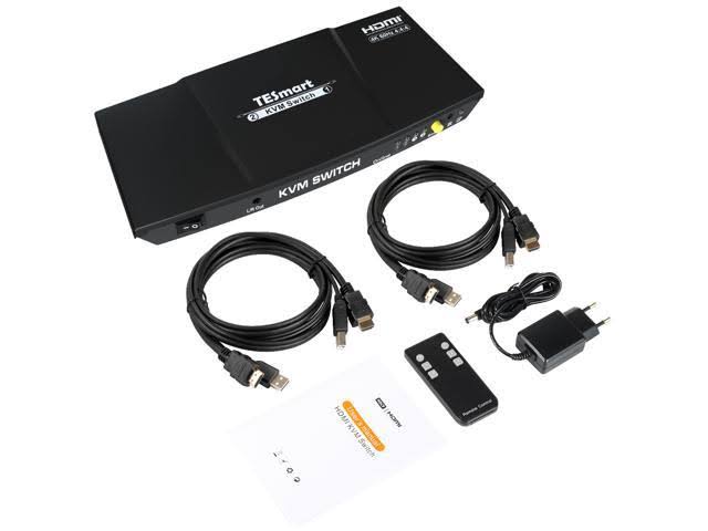 2x1 HDMI KVM Switch 4K 3840x2160@60Hz 4:4:4 USB 2.0 2pcs 5ft KVM Cables Black S8313