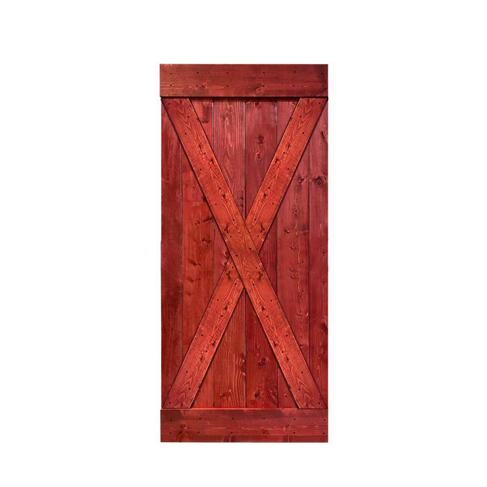 Solid Cherry Red Stained Pine Wood Interior Sliding Barn Door Slab P932147