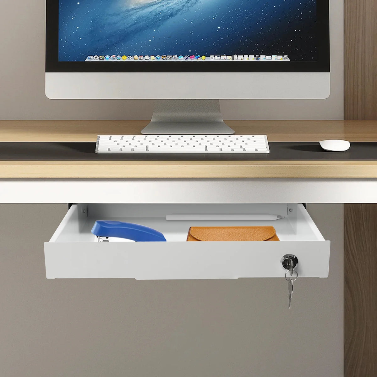 Under Desk Mounted Sliding Pull-out Drawer Storage Organizer N73483