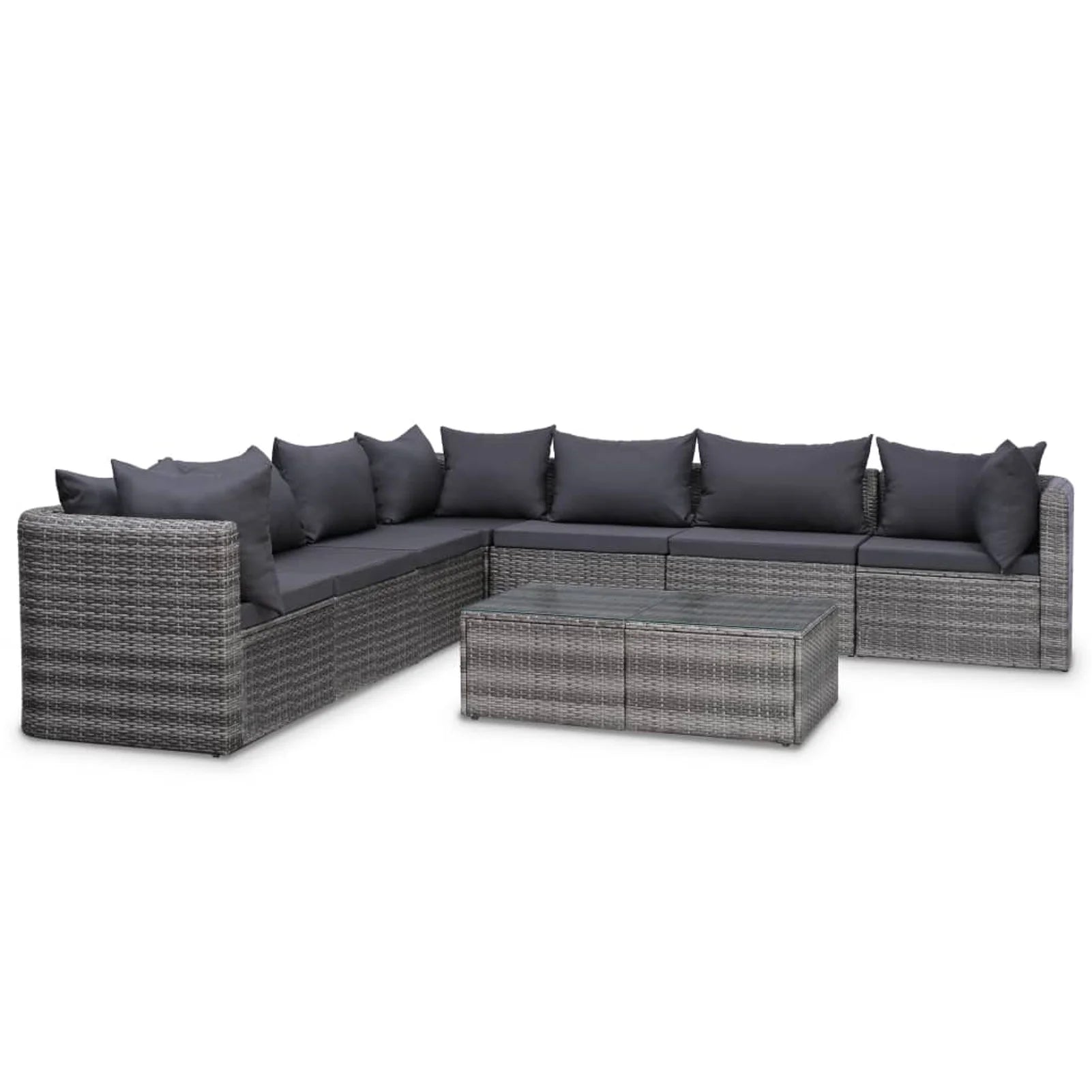 10 Piece Gray Poly Rattan Corner Sofa and 4 Middle Sofas with Coffee Table K2297