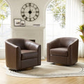 Brown Genuine Leather Swivel Barrel Chair Set of 2 Y55098