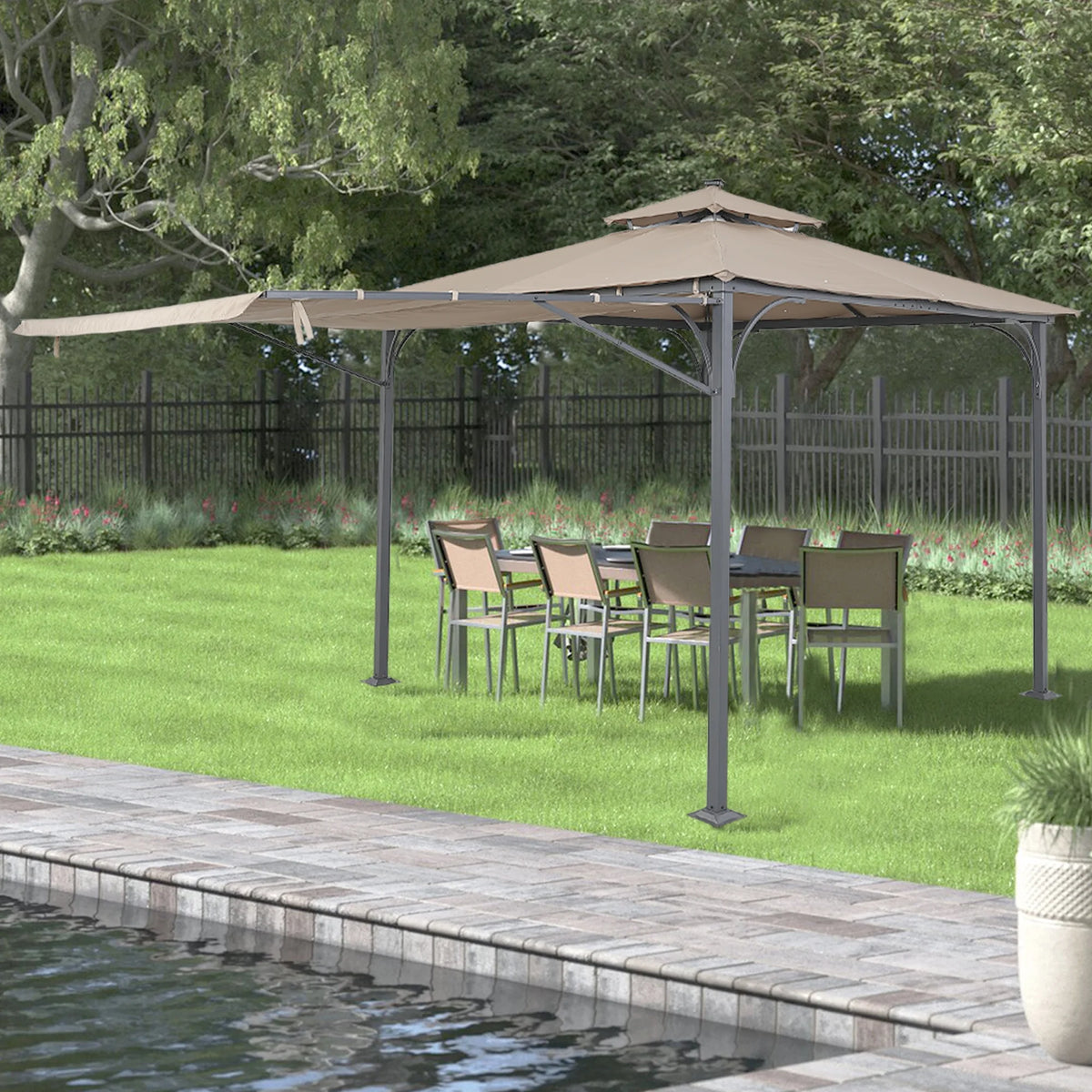 9.8ft. x 9.8ft. Outdoor Patio Gazebo with LED Light, Brown Y3684