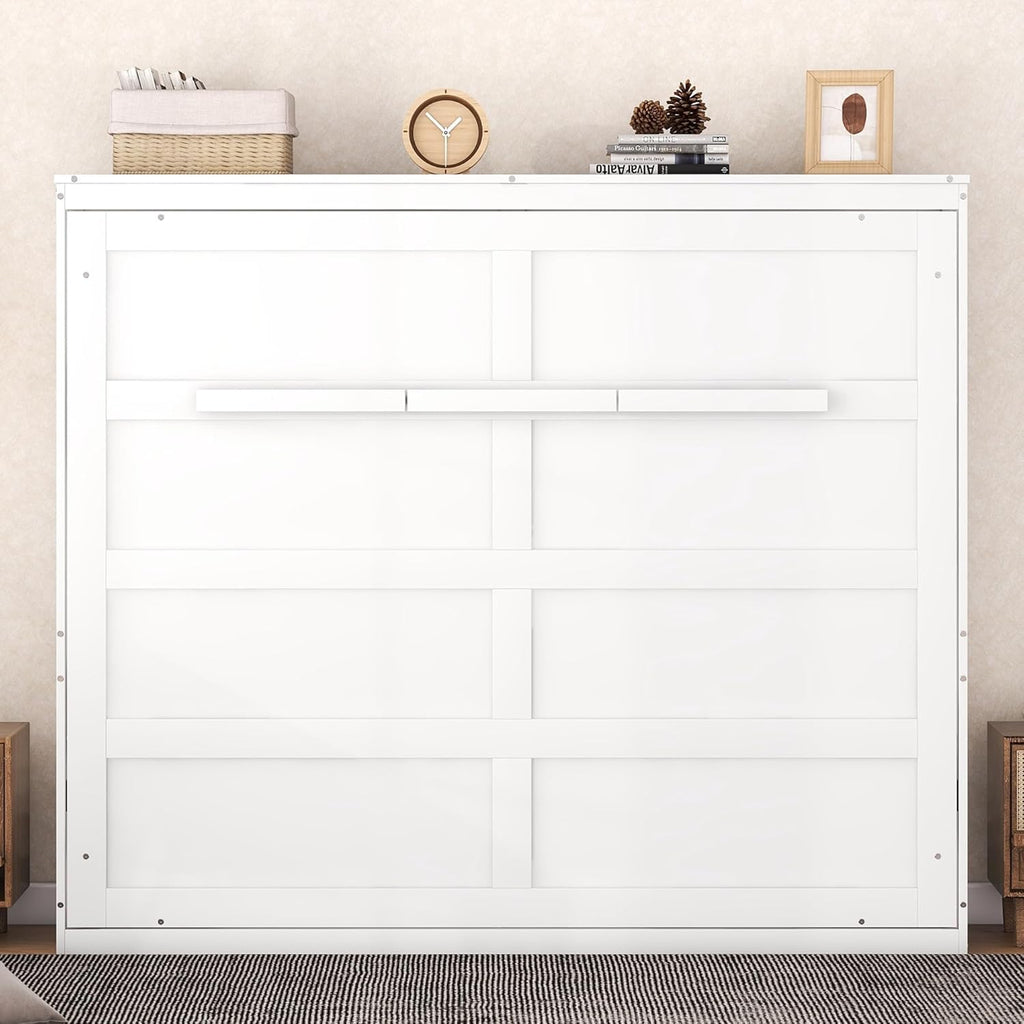 White Solid Wood Queen Size Murphy Bed T733949