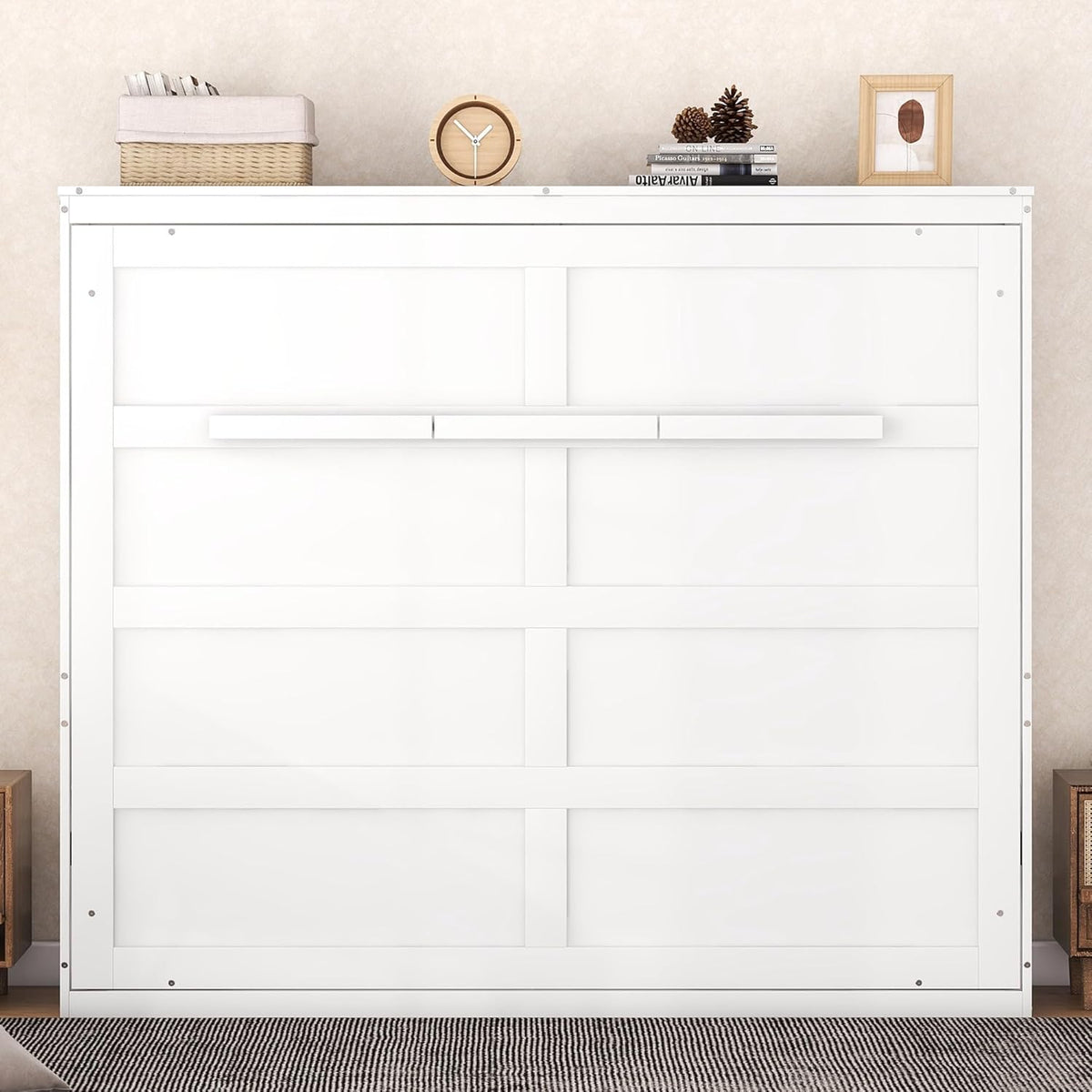 White Solid Wood Queen Size Murphy Bed T733949