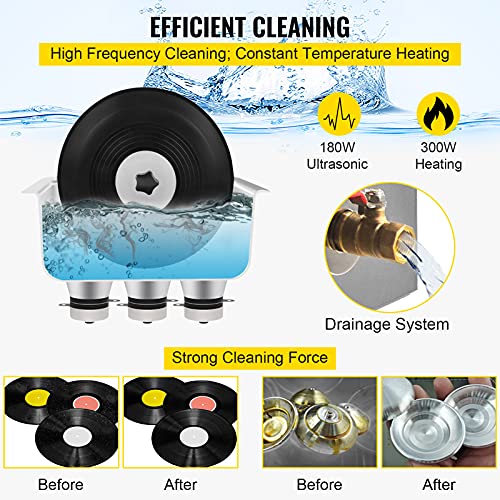 6L 40kHz Ultrasonic Vinyl Record Cleaner with Stainless Steel Tank T495215
