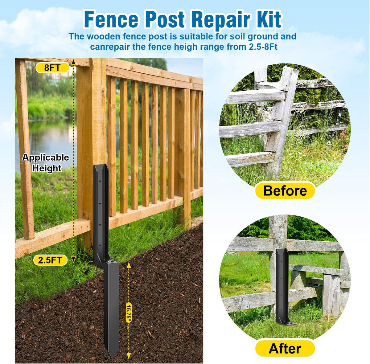 2 Pcs Heavy Duty Fence Post Repair Kit C79380