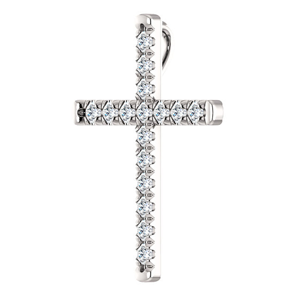 14k White Gold Diamond Cross Pendant Necklace B77500
