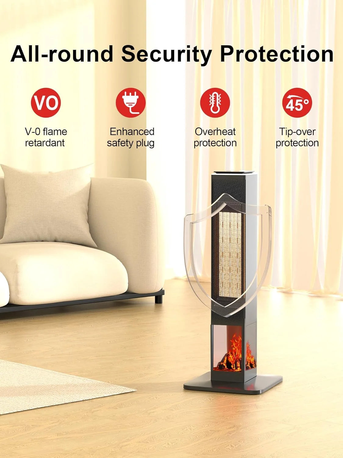 31" Portable Electric Tower Heater with Remote Thermostat 3 Modes 3D Flame V282