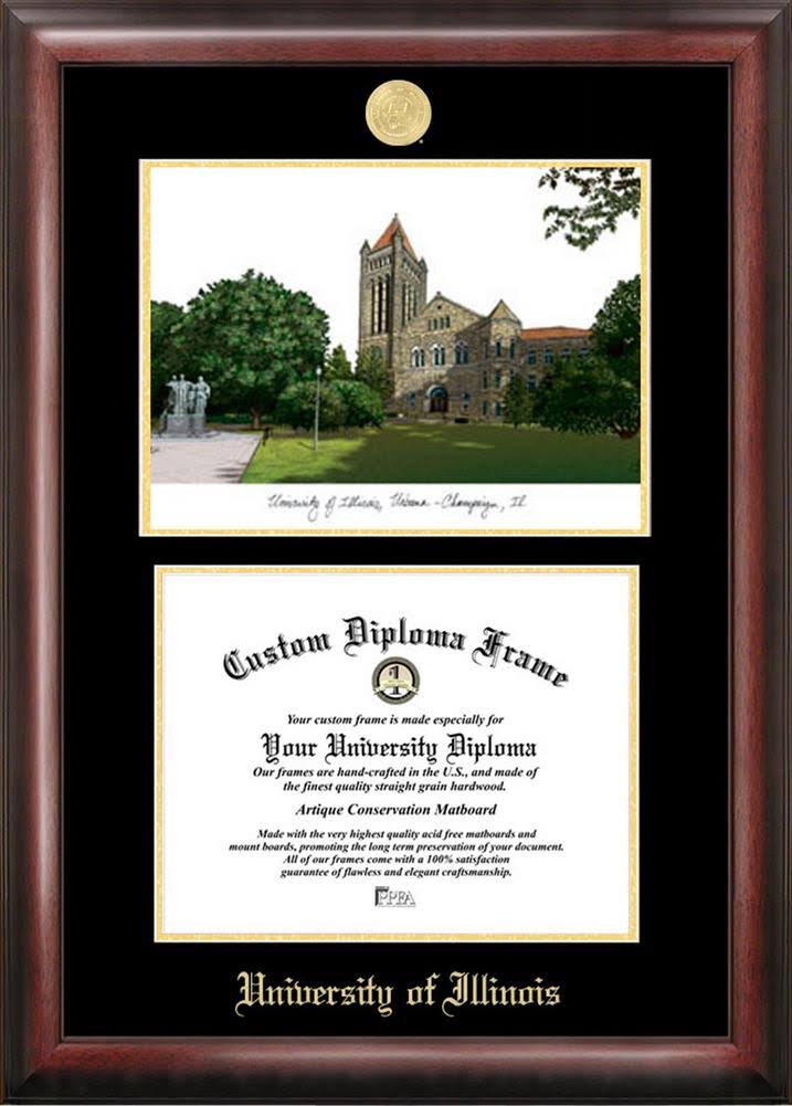 Gold Embossed Diploma Frame with Campus Images Lithograph M818