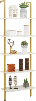 5-Tier White Gold Metal Wall-Mounted Bookshelf J323580