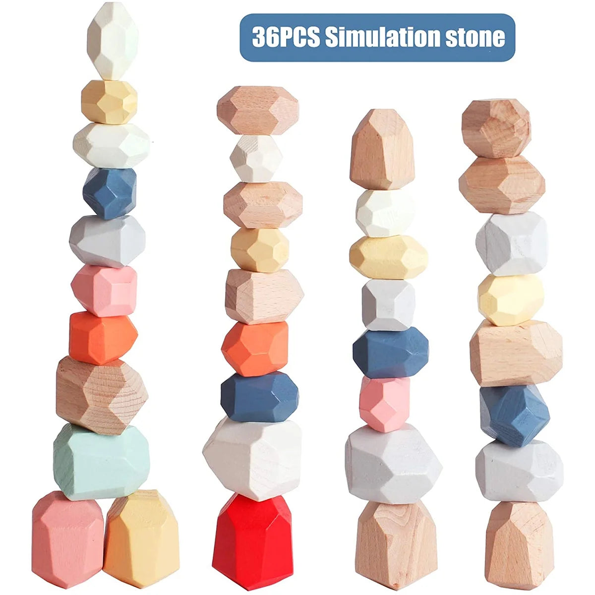 36Pcs Colorful Wooden Stacking Balancing Stone Building Blocks C311449