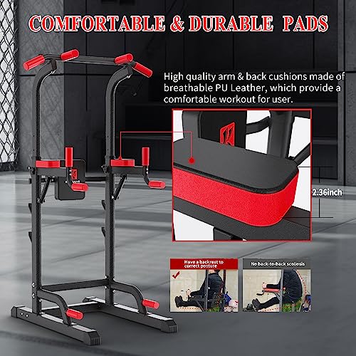 Adjustable Height Power Tower Dip Station with Pull Up Bar, Load 350LBS P739861