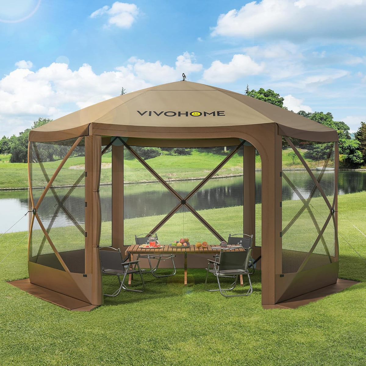12x12ft Pop-Up Gazebo Screen Tent with Mosquito Netting M87413